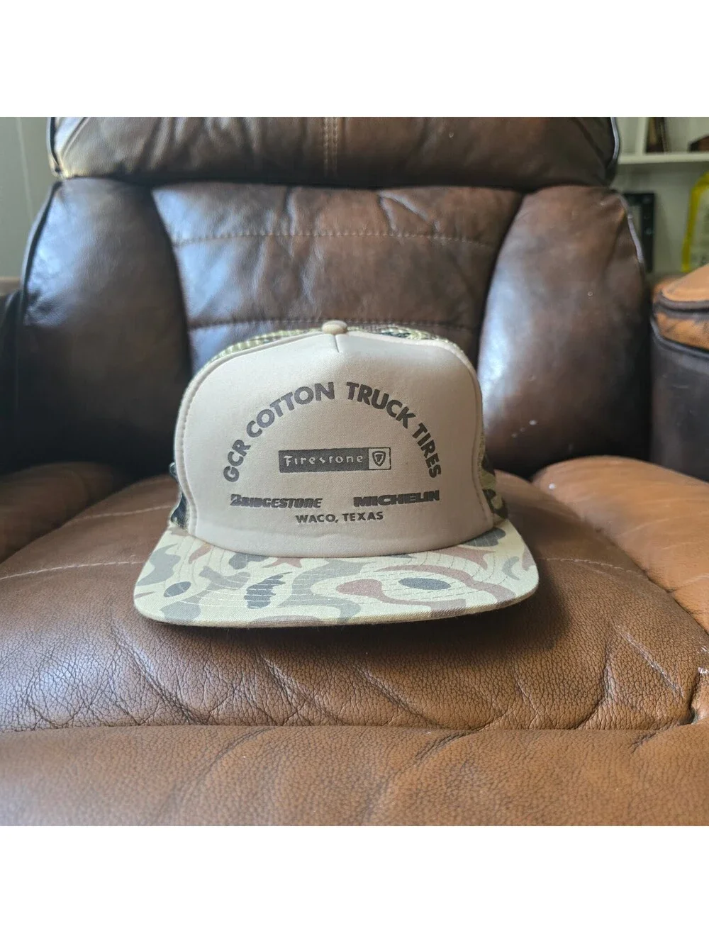 Vintage Duck Camo GCR Cotton Truck Tires Snapback Hat Waco Texas Mesh